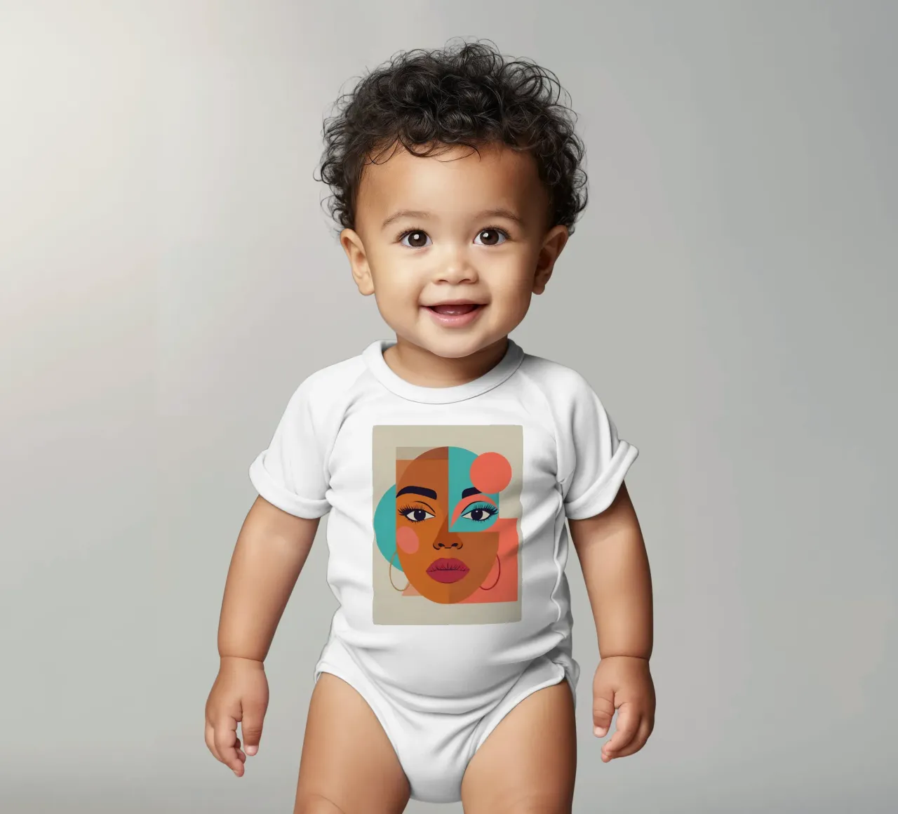 Ritratto astratto di donna con forme geometriche e caldo body neonato maniche corte da DesignDoodle