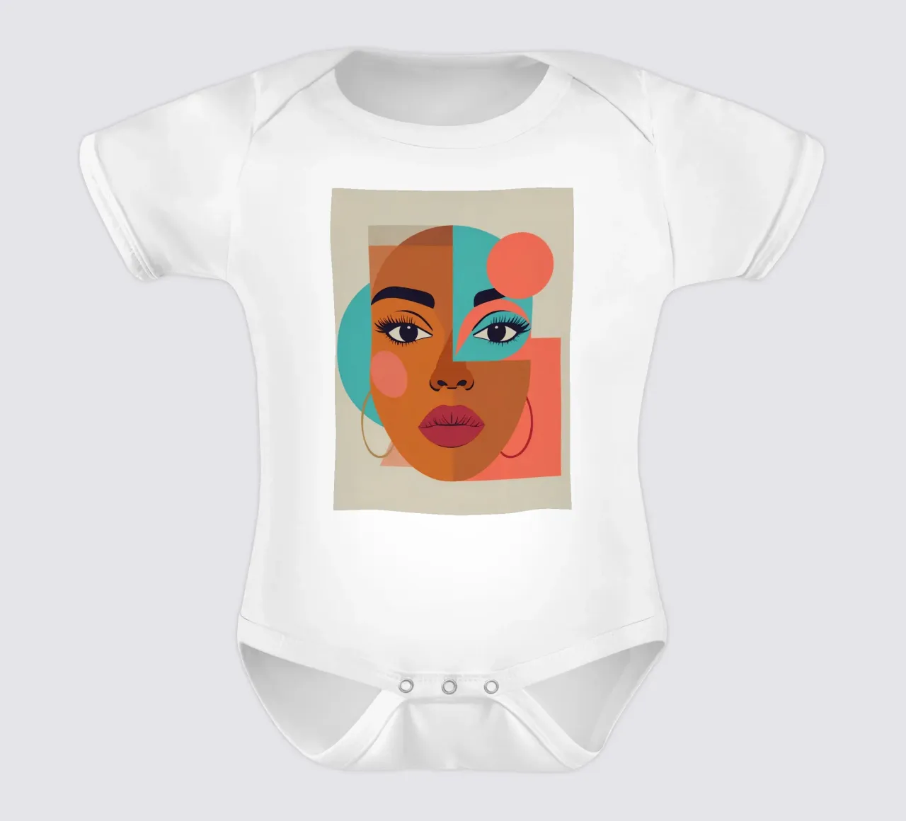 Ritratto astratto di donna con forme geometriche e caldo body neonato maniche corte da DesignDoodle