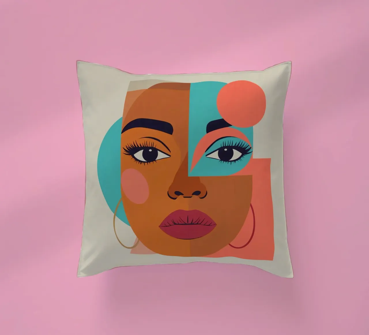 Ritratto astratto di donna con forme geometriche e caldo cuscino da DesignDoodle