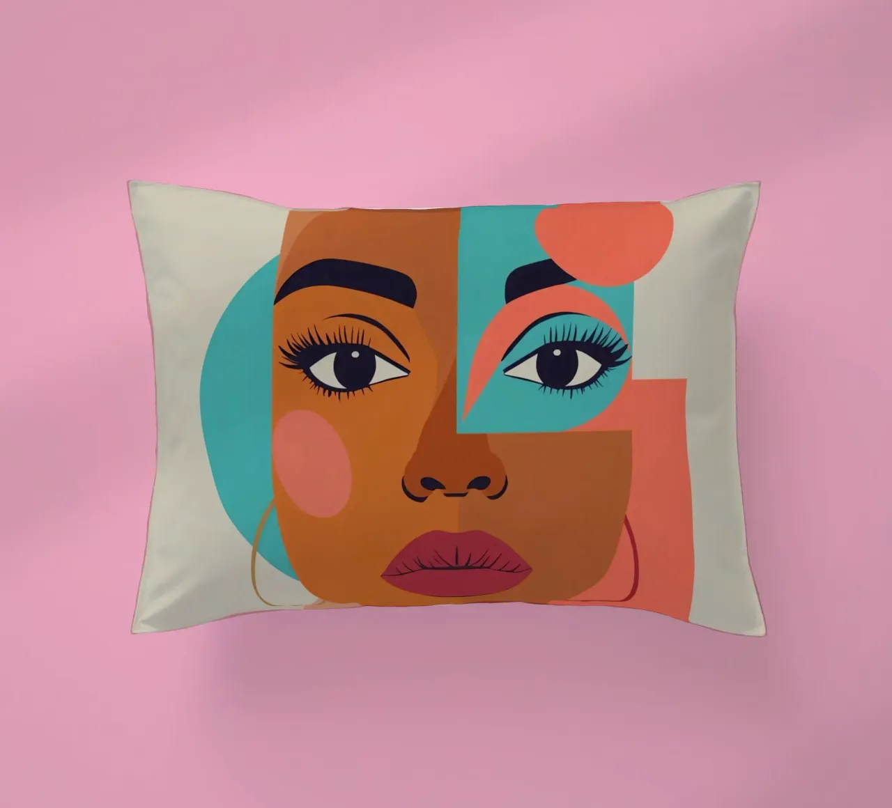 Ritratto astratto di donna con forme geometriche e caldo cuscino da DesignDoodle