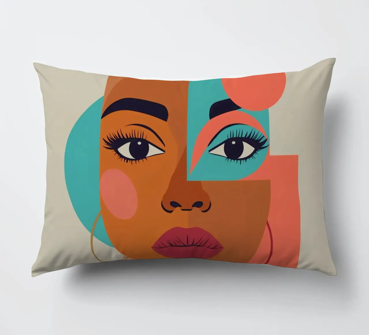 Ritratto astratto di donna con forme geometriche e caldo cuscino da DesignDoodle