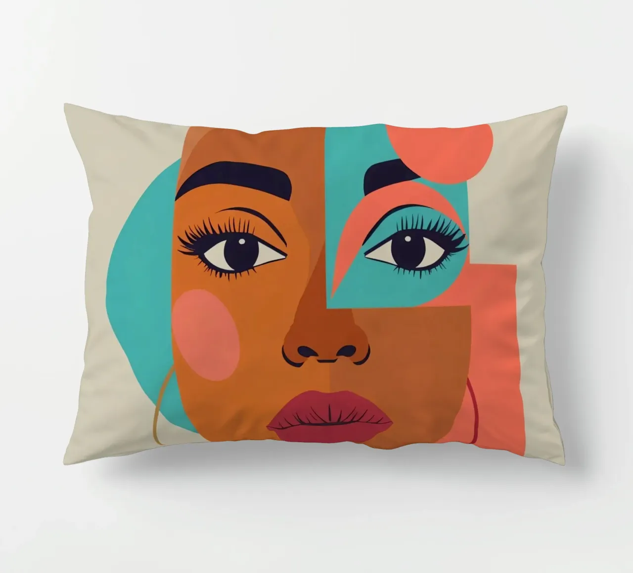 Ritratto astratto di donna con forme geometriche e caldo cuscino da DesignDoodle