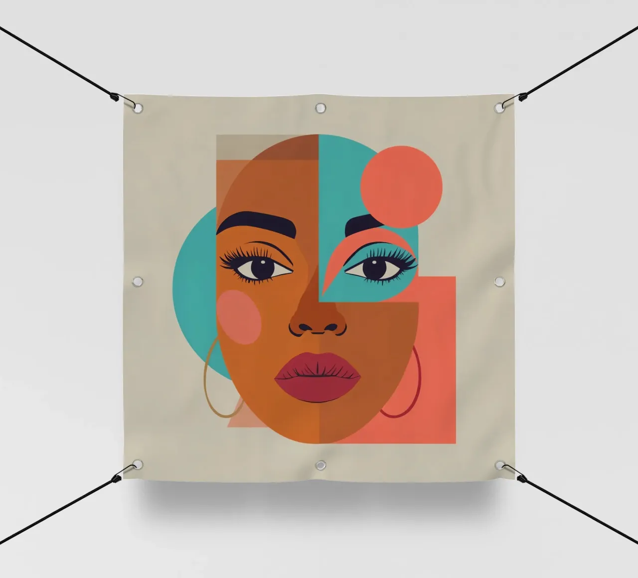 Ritratto astratto di donna con forme geometriche e caldo telo in pvc da DesignDoodle