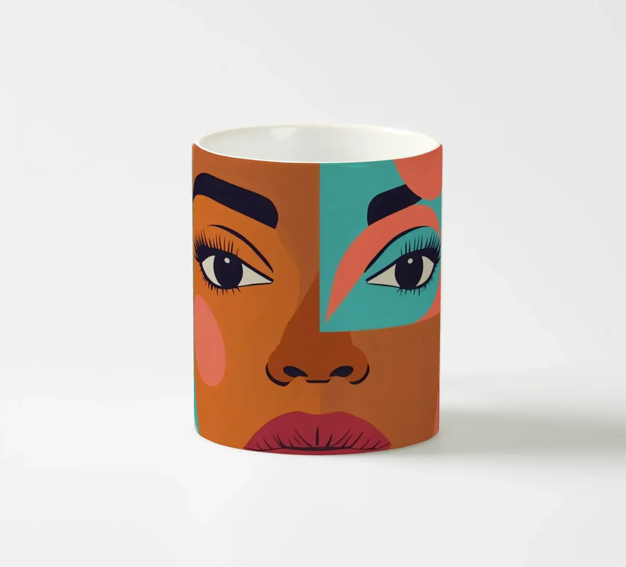 Ritratto astratto di donna con forme geometriche e caldo tazza in ceramica da DesignDoodle