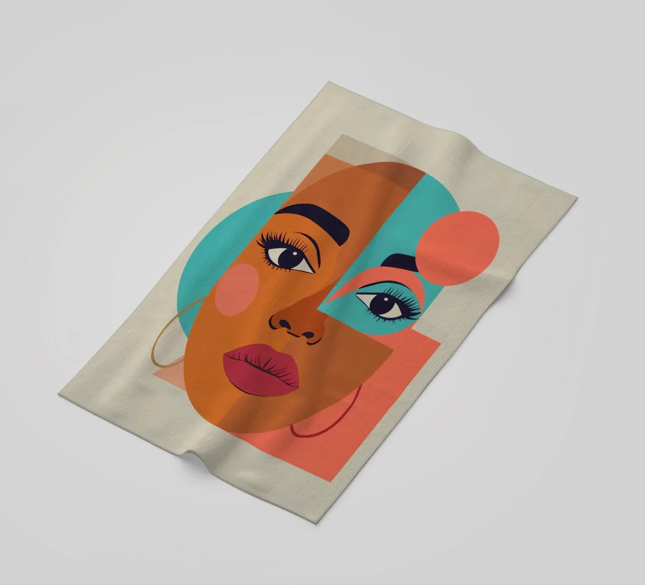 Ritratto astratto di donna con forme geometriche e caldo telo mare da DesignDoodle