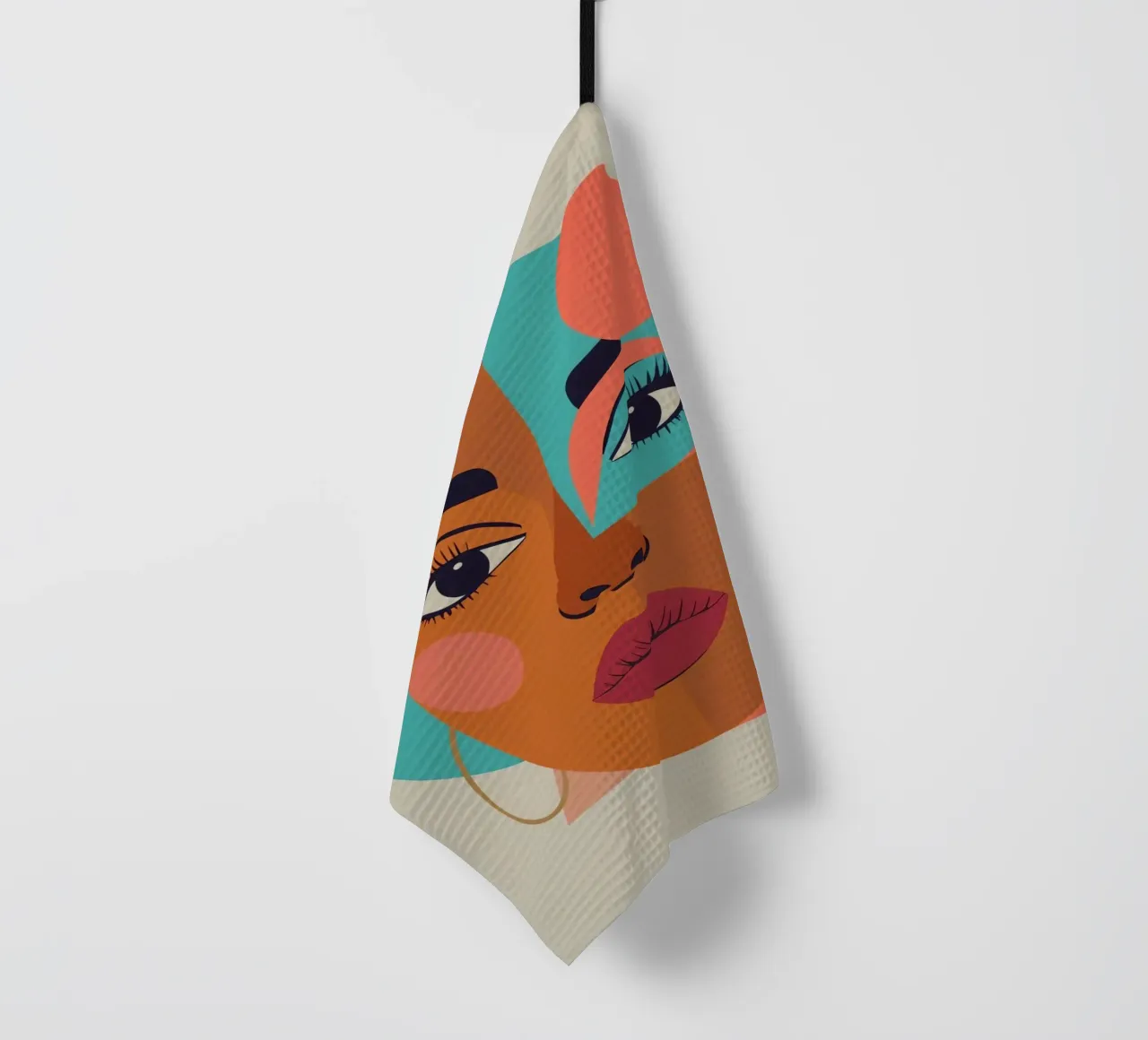 Portrait abstrait d'une femme avec des formes géométriques et chaudes torchon de DesignDoodle