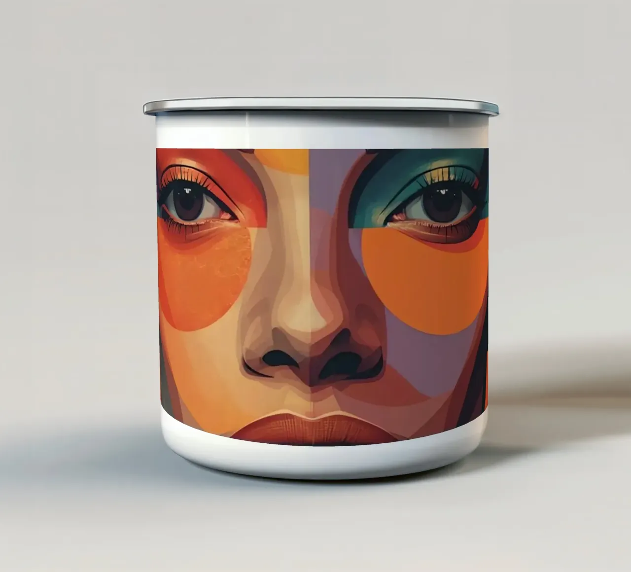 Ritratto astratto moderno di donna con forme geometriche tazza in smalto da DesignDoodle