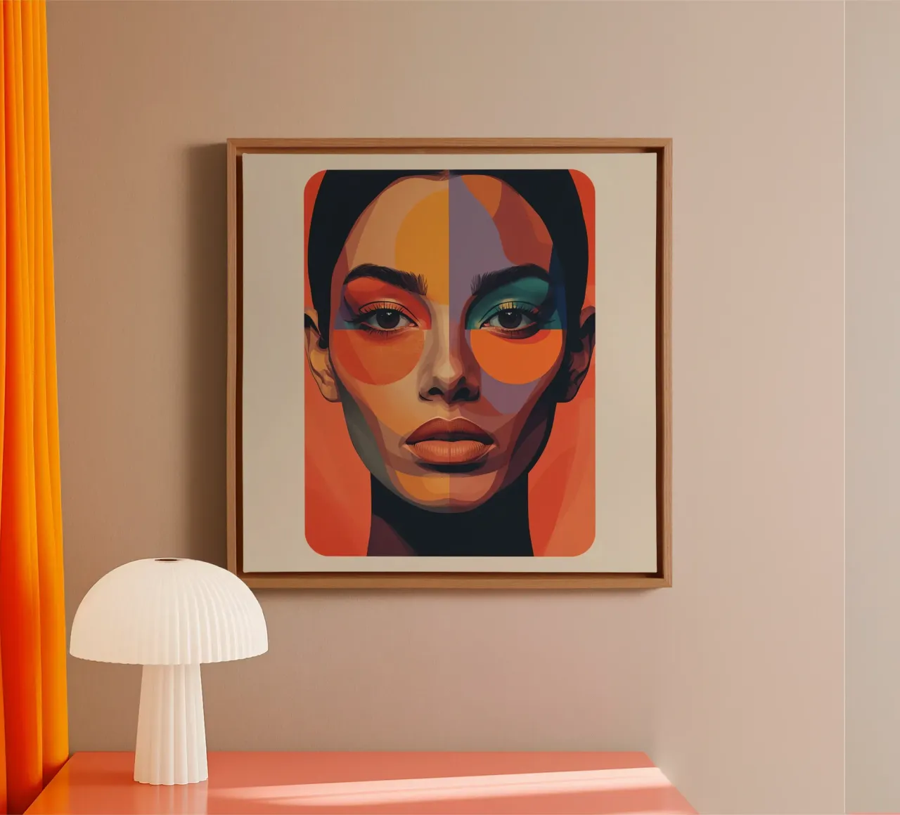 Modern Abstract Portrait of Woman with Geometric Shapes canvas with Floater frame by DesignDoodle