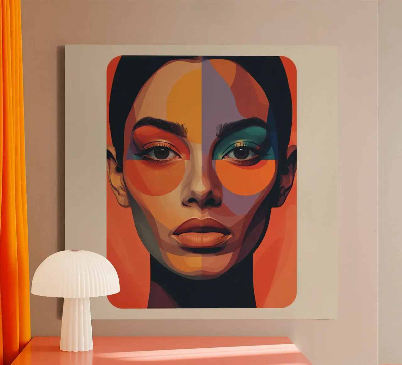 Modern Abstract Portrait of Woman with Geometric Shapes canvas with Floater frame by DesignDoodle