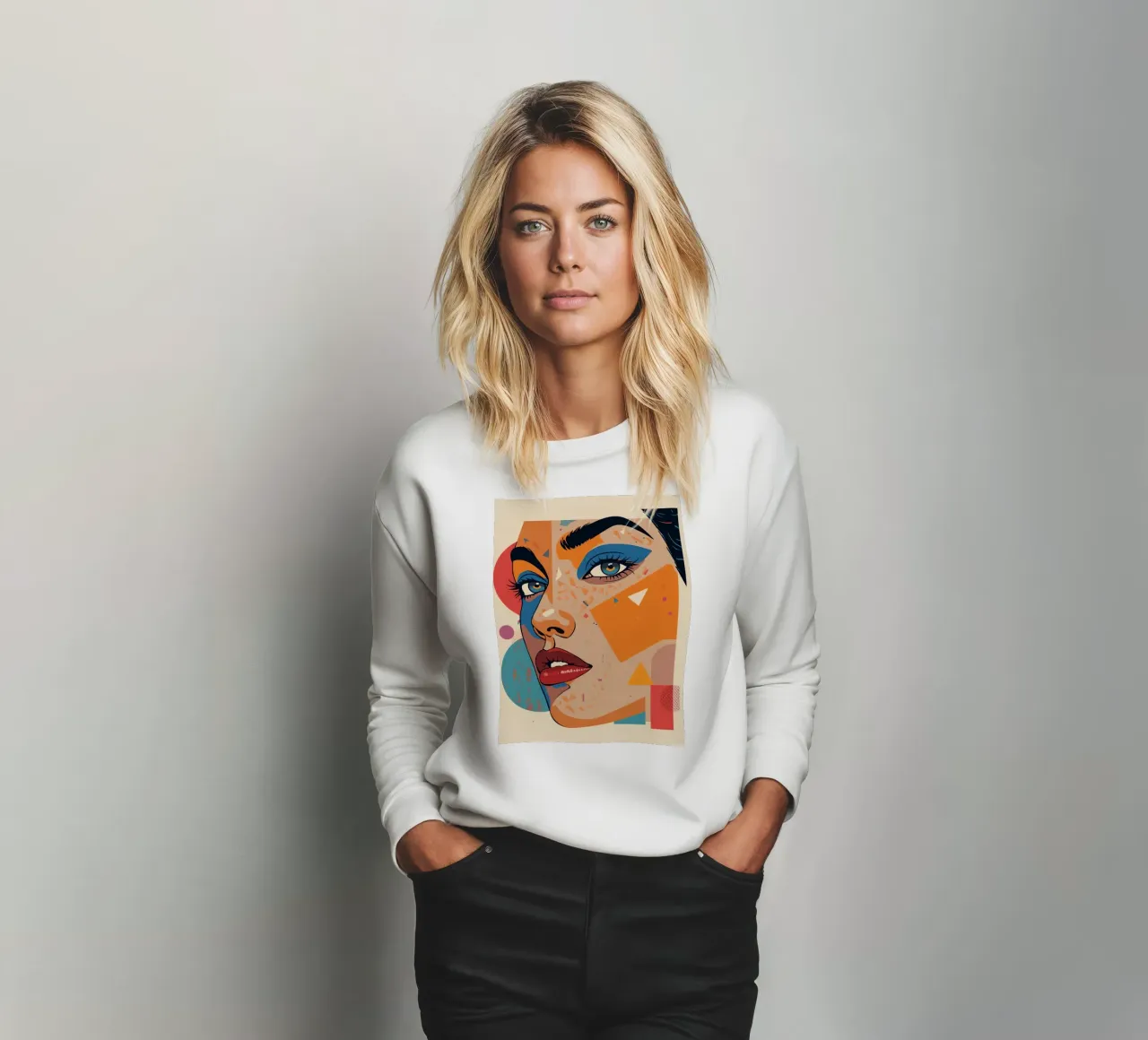 Ritratto astratto con forme geometriche e colori vivaci felpa da DesignDoodle