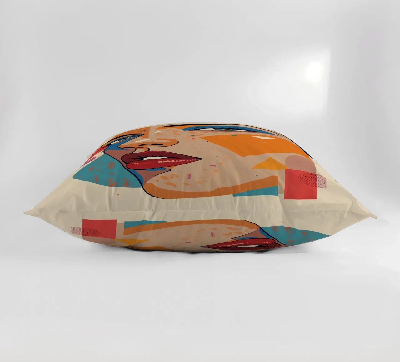 Ritratto astratto con forme geometriche e colori vivaci cuscino da DesignDoodle