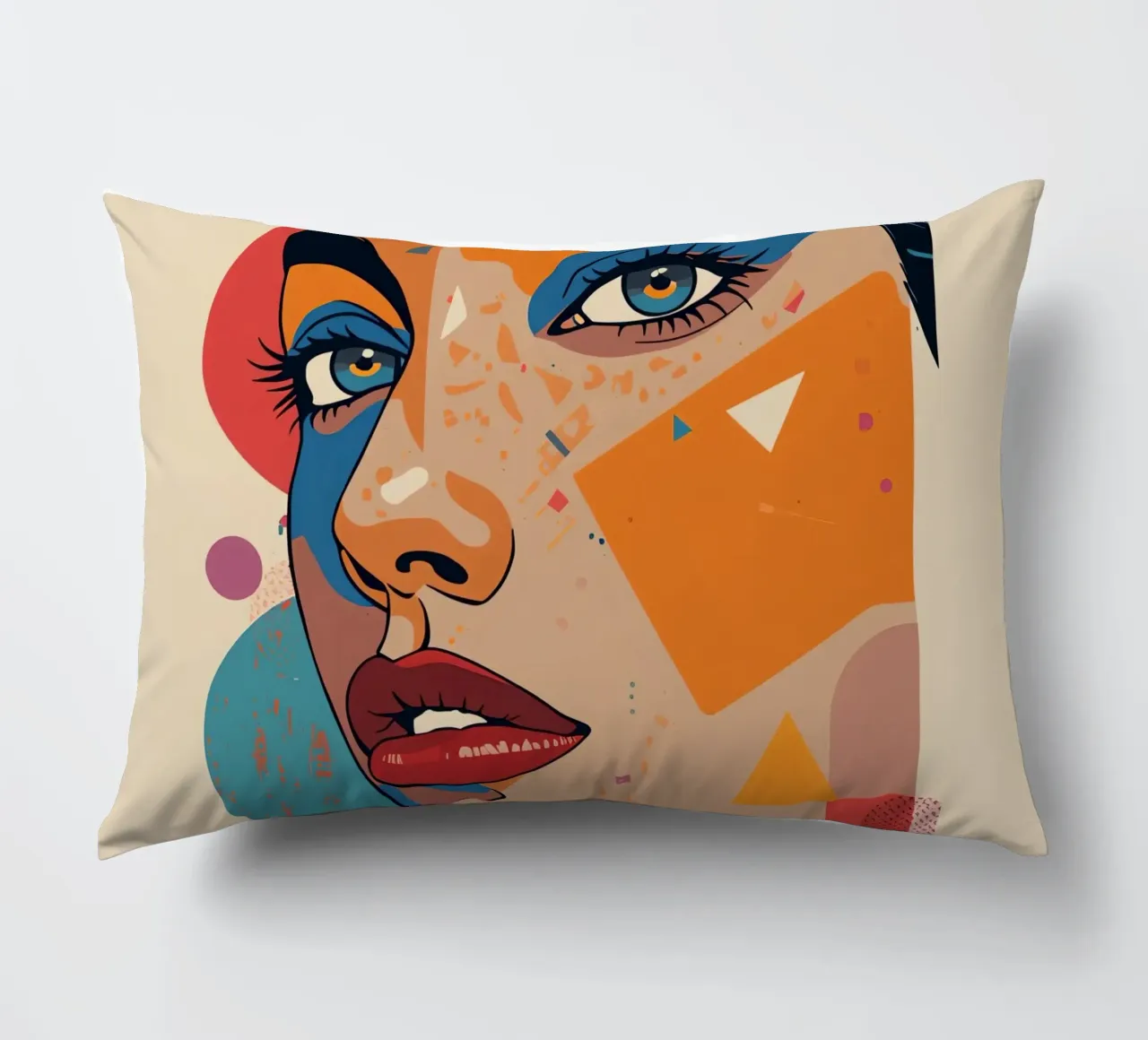 Ritratto astratto con forme geometriche e colori vivaci cuscino da DesignDoodle