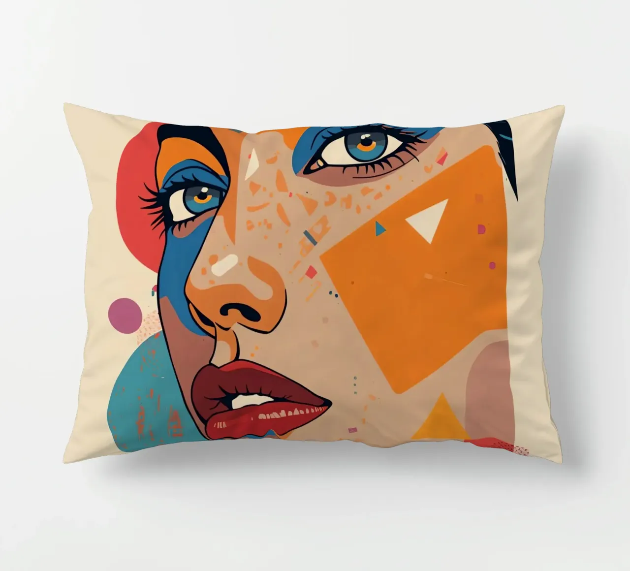 Ritratto astratto con forme geometriche e colori vivaci cuscino da DesignDoodle