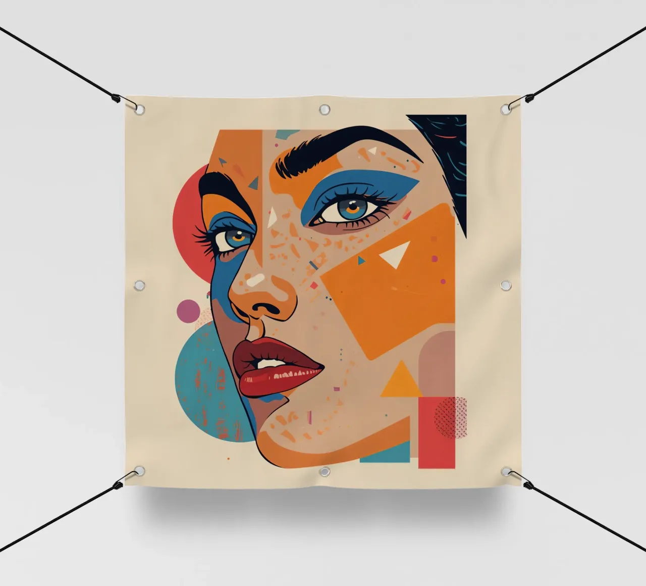 Ritratto astratto con forme geometriche e colori vivaci telo in pvc da DesignDoodle