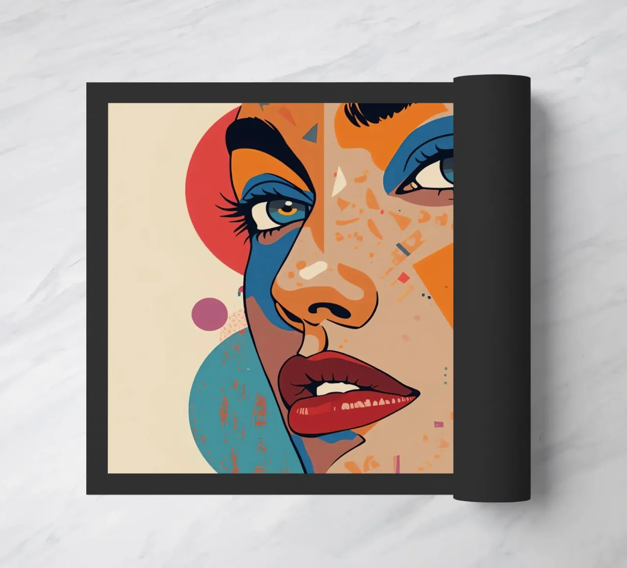 Abstract Portrait with Geometric Shapes and Bright Colors doormat by DesignDoodle