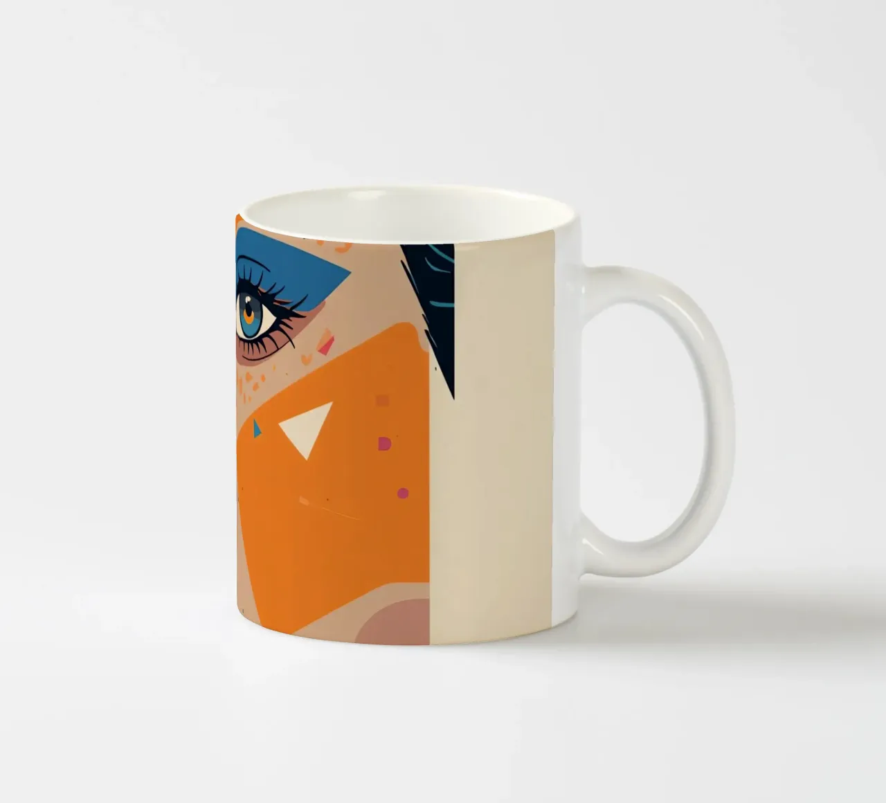 Abstract Portrait with Geometric Shapes and Bright Colors ceramic mug by DesignDoodle