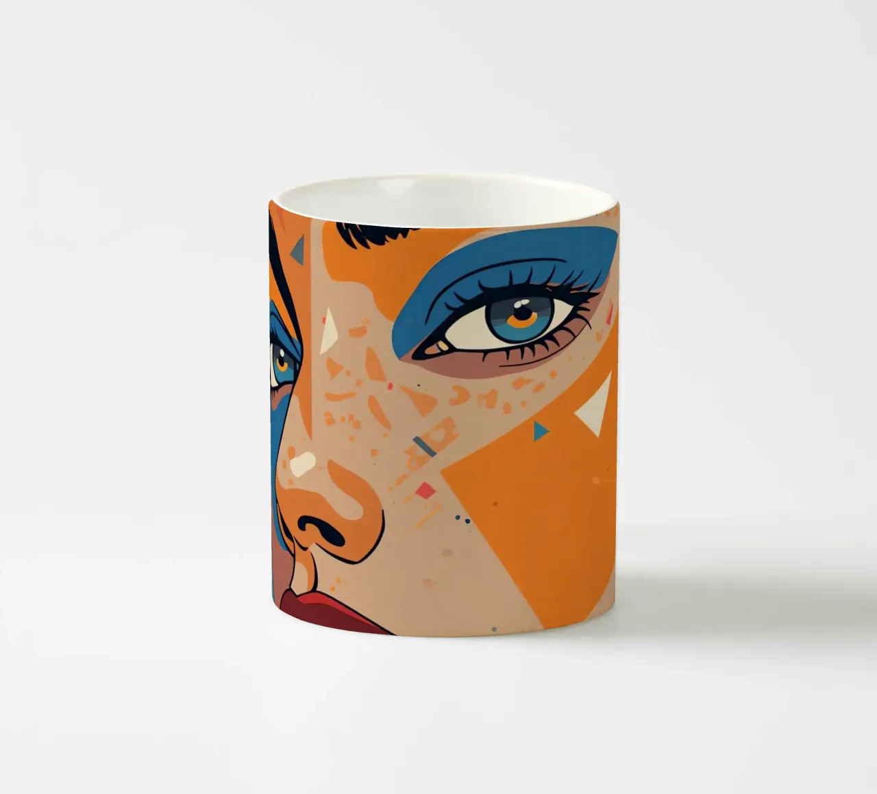 Abstract Portrait with Geometric Shapes and Bright Colors ceramic mug by DesignDoodle