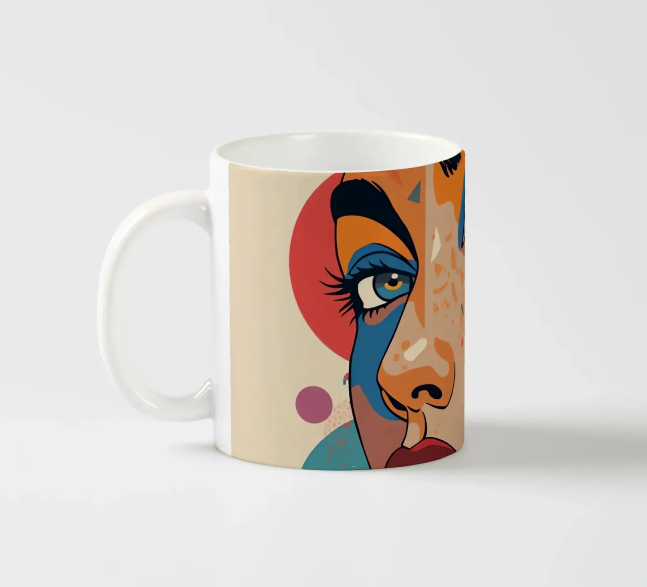 Abstract Portrait with Geometric Shapes and Bright Colors ceramic mug by DesignDoodle