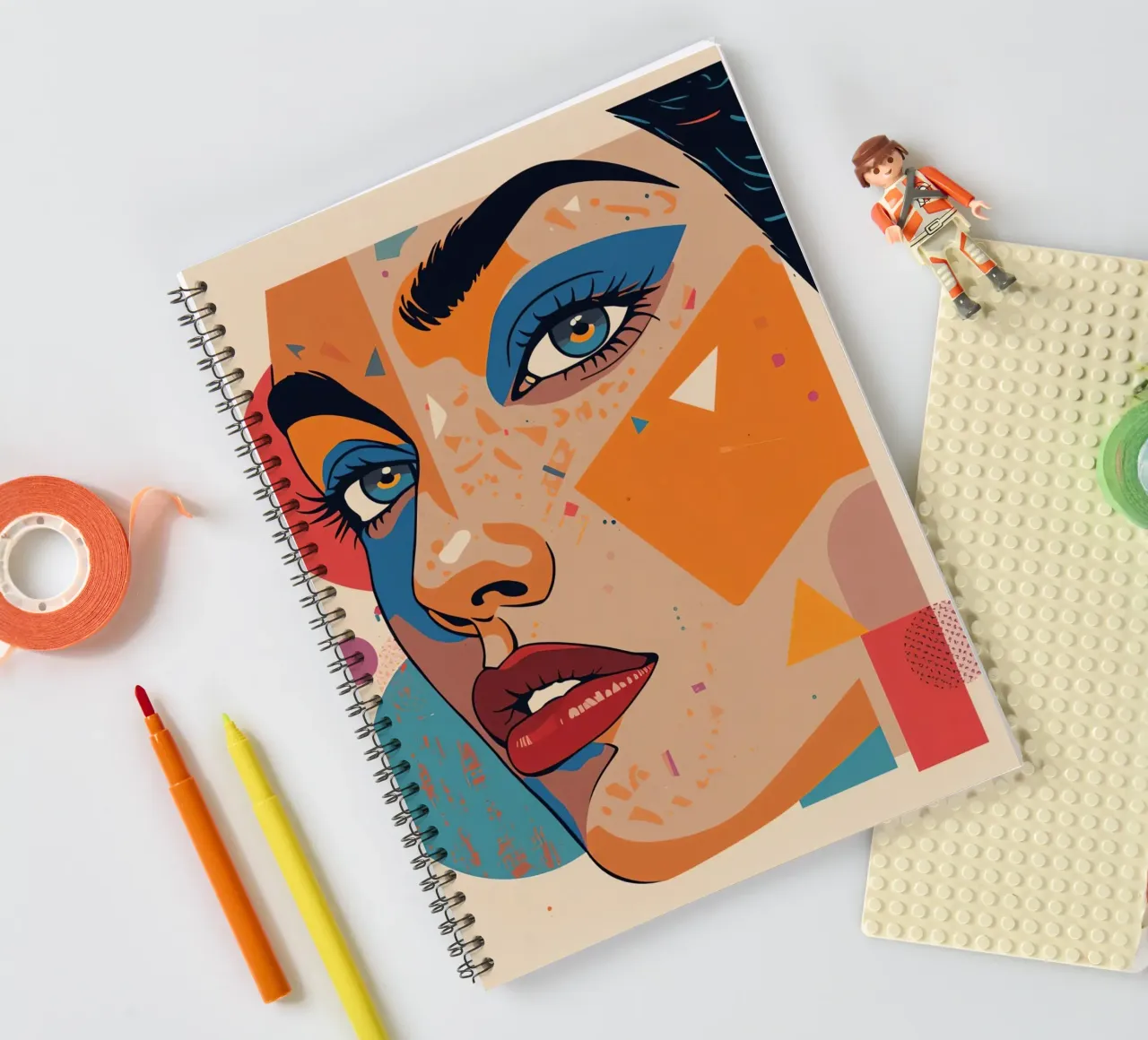 Abstract Portrait with Geometric Shapes and Bright Colors spiral notebook by DesignDoodle