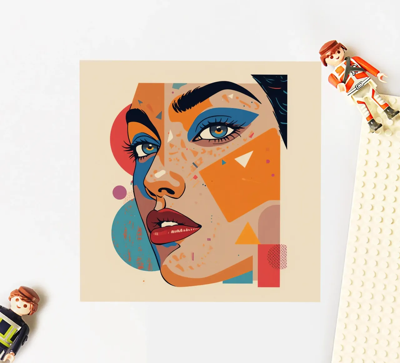Abstract Portrait with Geometric Shapes and Bright Colors sticker by DesignDoodle