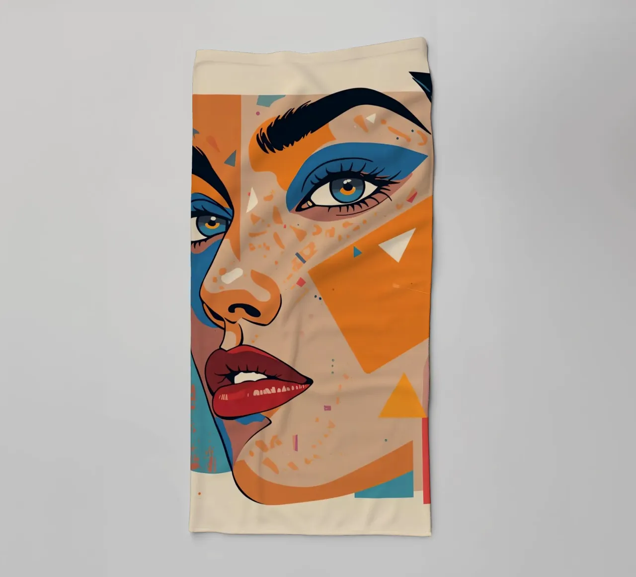 Abstract Portrait with Geometric Shapes and Bright Colors towel by DesignDoodle