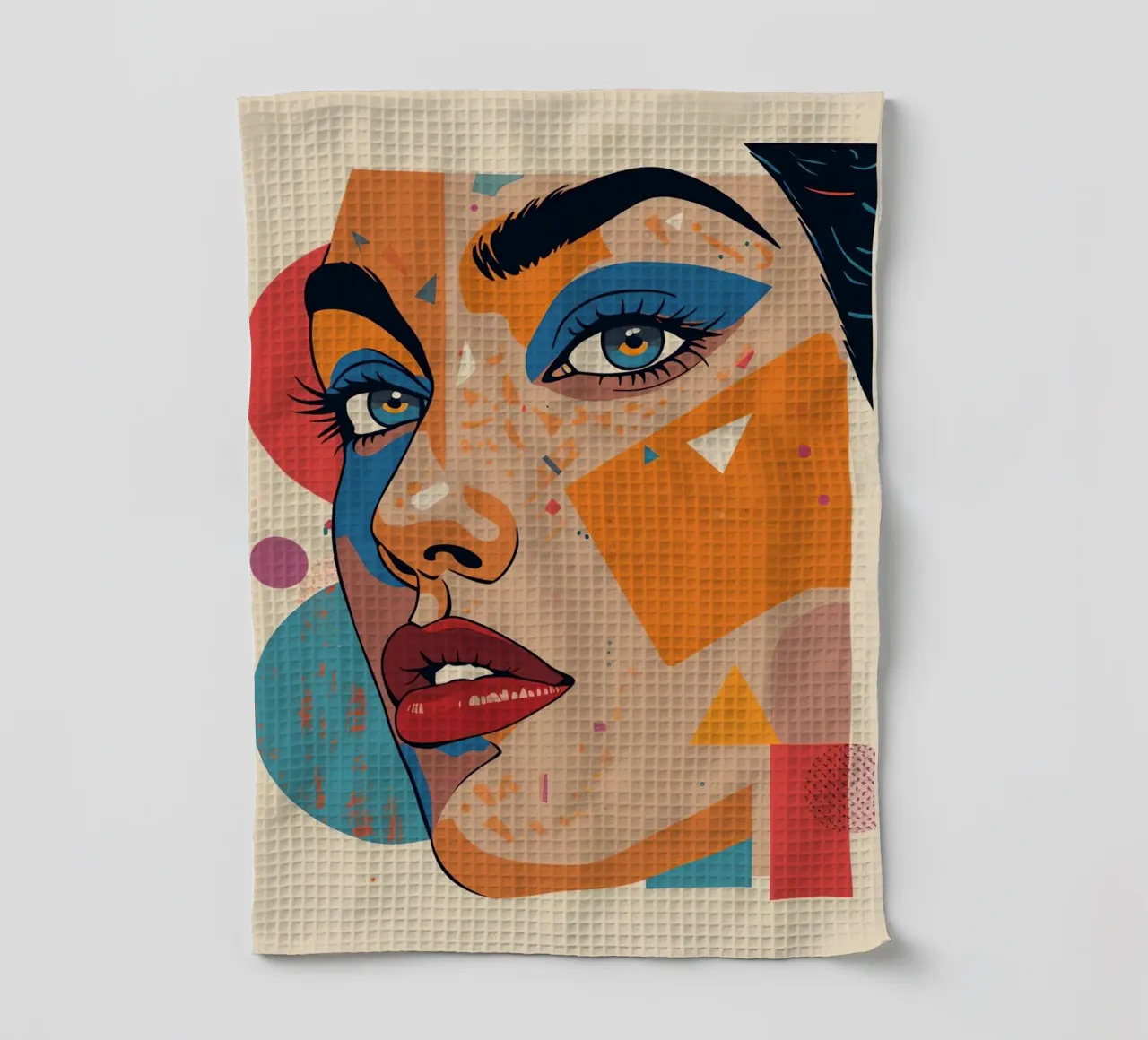 Ritratto astratto con forme geometriche e colori vivaci canovaccio da cucina da DesignDoodle