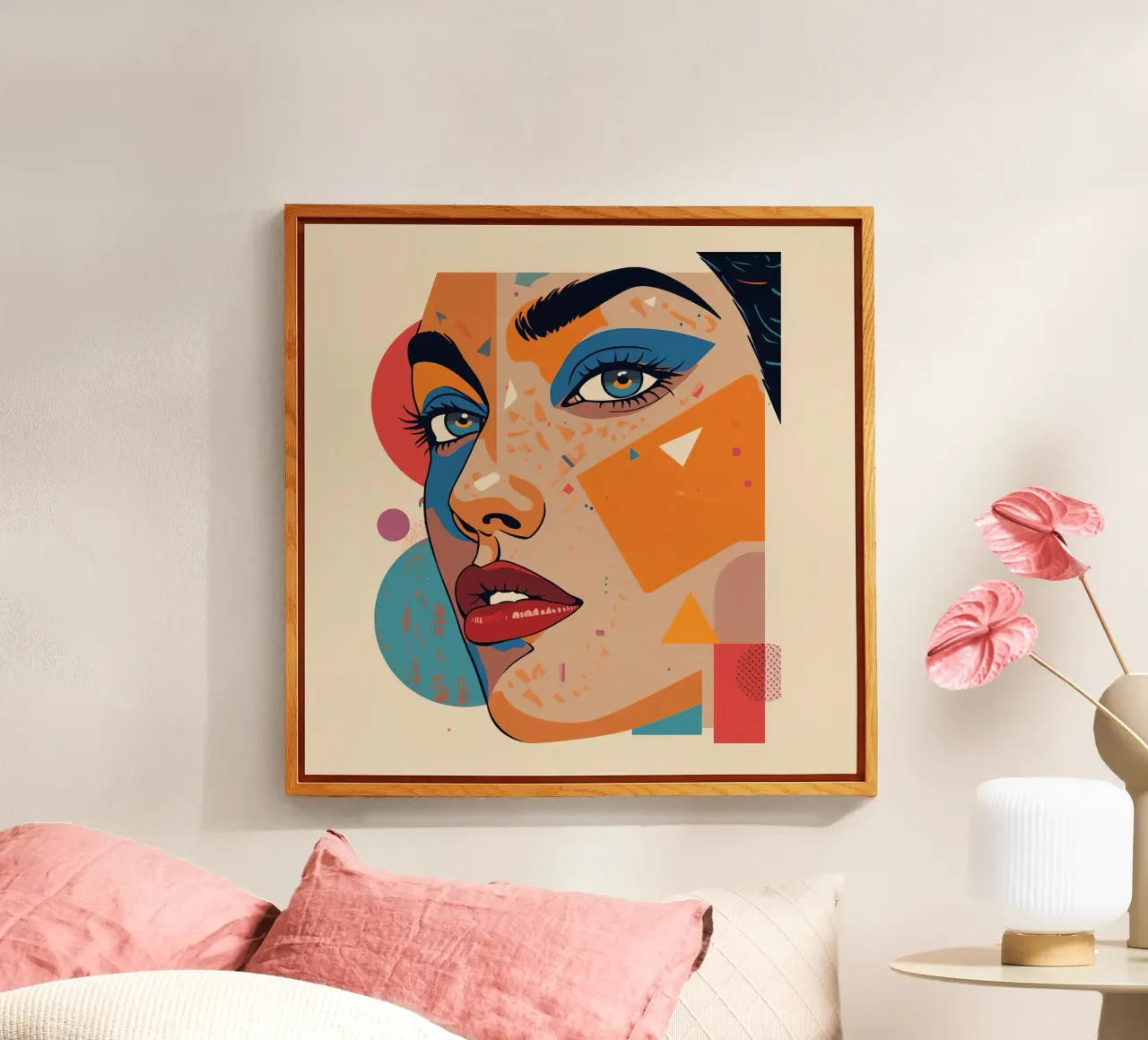 Ritratto astratto con forme geometriche e colori vivaci plexiglass da DesignDoodle