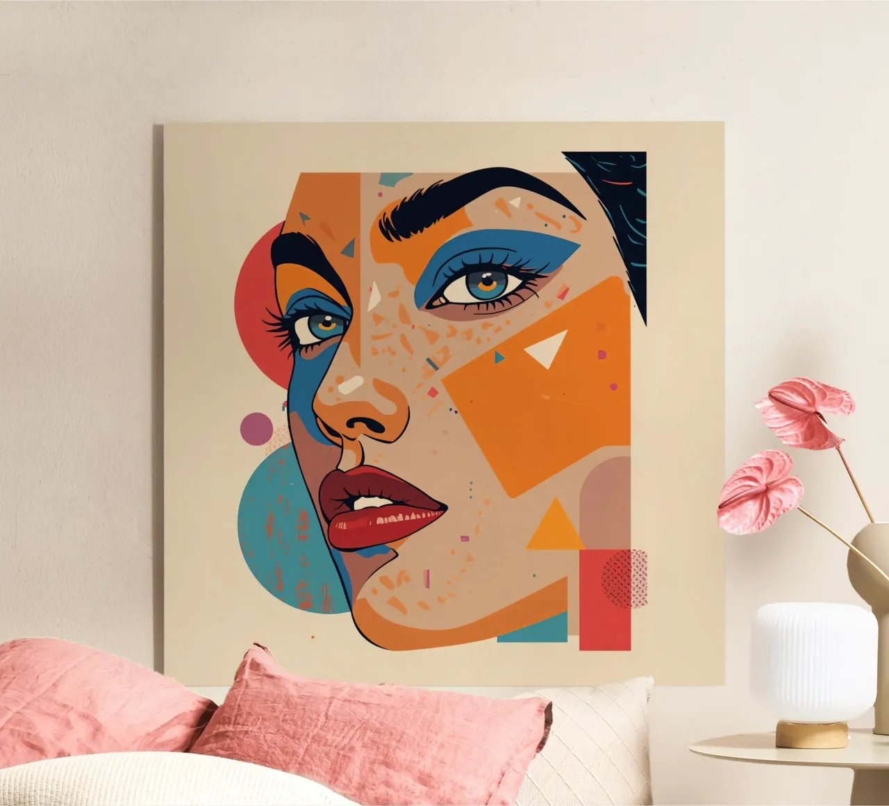 Ritratto astratto con forme geometriche e colori vivaci plexiglass da DesignDoodle