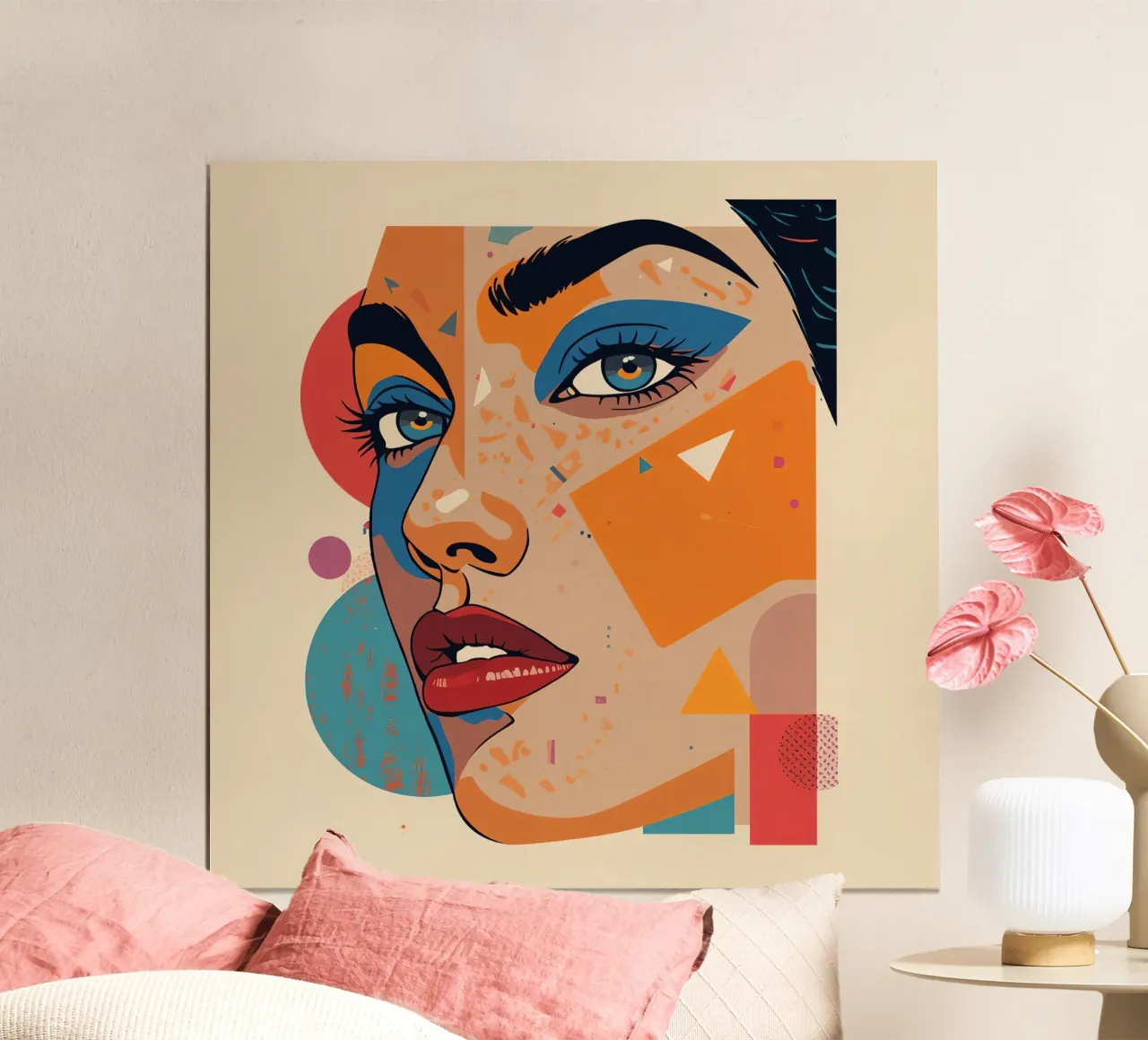 Portrait abstrait avec formes géométriques et couleurs vives poster de DesignDoodle