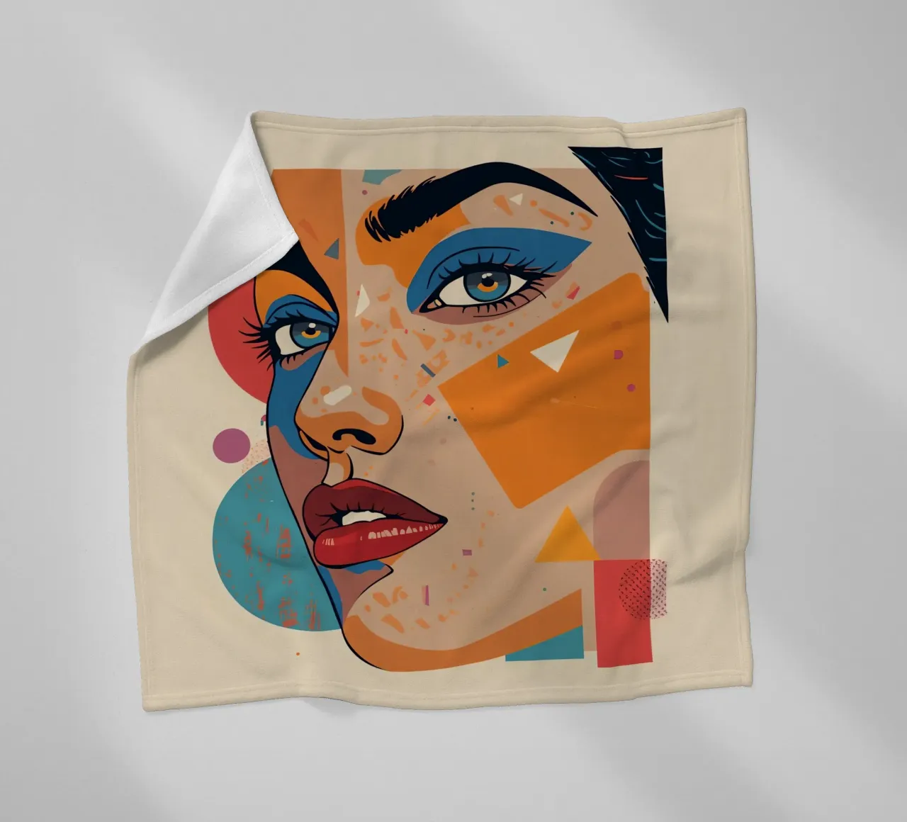 Ritratto astratto con forme geometriche e colori vivaci coperta in pile da DesignDoodle