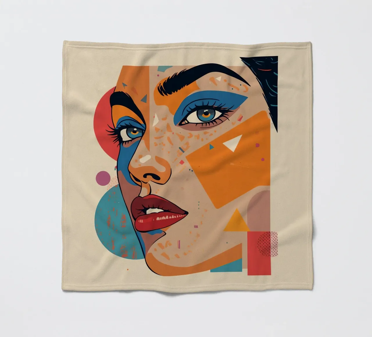Ritratto astratto con forme geometriche e colori vivaci coperta in pile da DesignDoodle