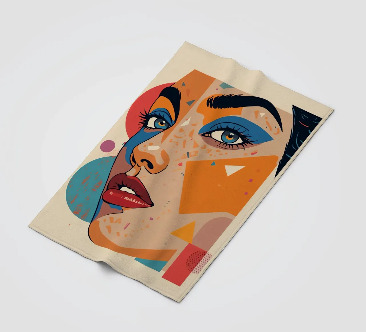 Ritratto astratto con forme geometriche e colori vivaci coperta in pile da DesignDoodle