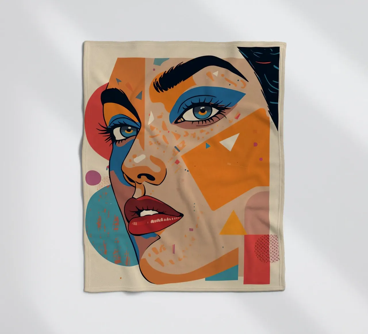 Ritratto astratto con forme geometriche e colori vivaci coperta in pile da DesignDoodle