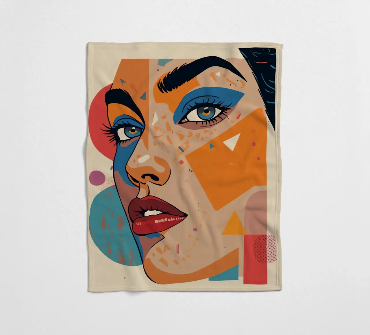 Ritratto astratto con forme geometriche e colori vivaci coperta in pile da DesignDoodle