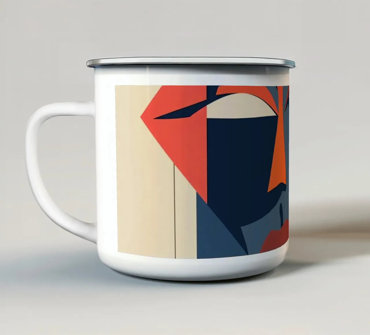 Ritratto astratto con forme geometriche, Arte moderna tazza in smalto da DesignDoodle