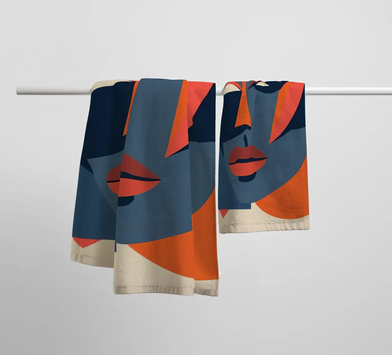 Abstract Portrait with Geometric Shapes, Modern Art towel by DesignDoodle
