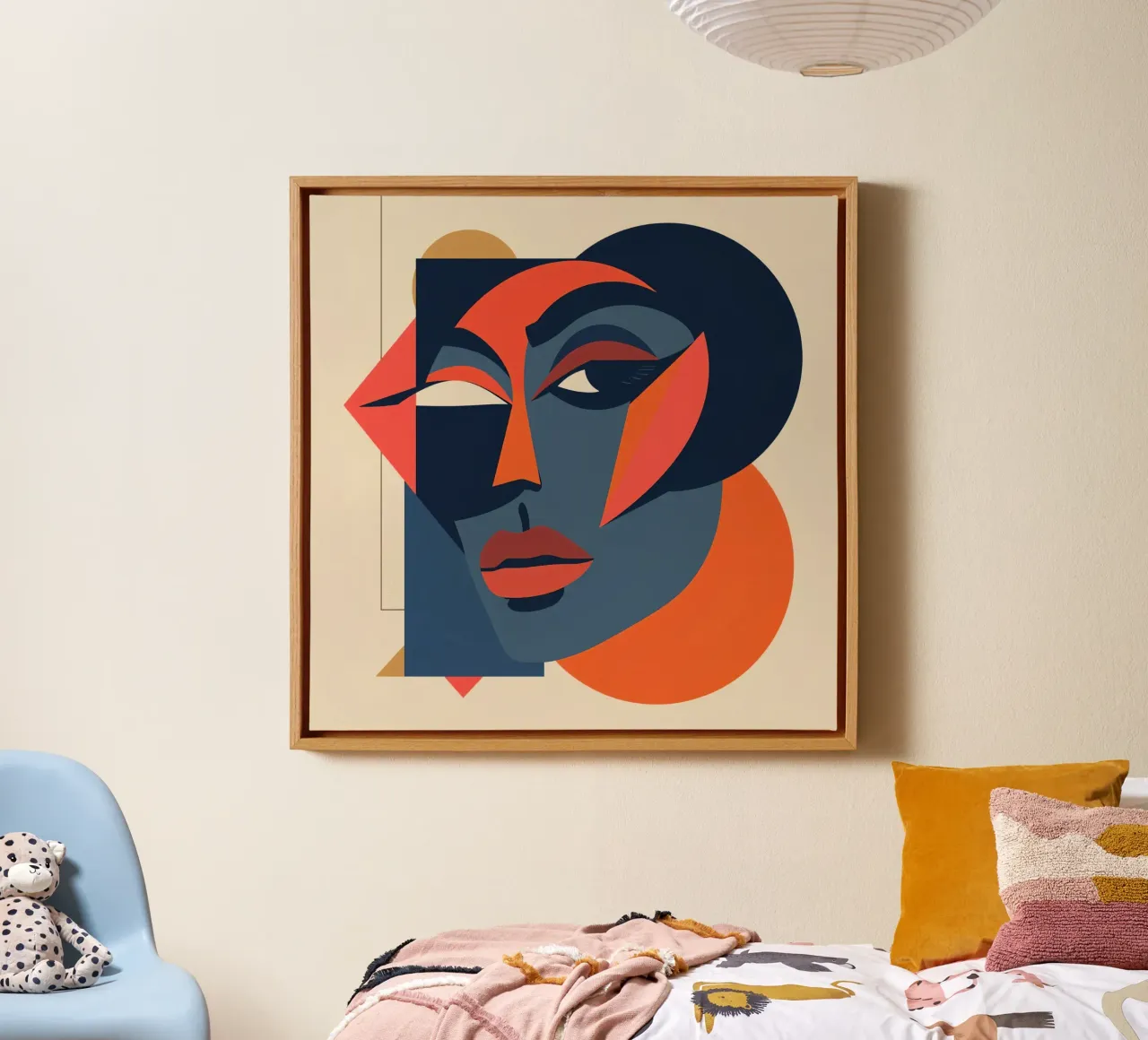 Ritratto astratto con forme geometriche, Arte moderna tela con Cornice a cassetta da DesignDoodle