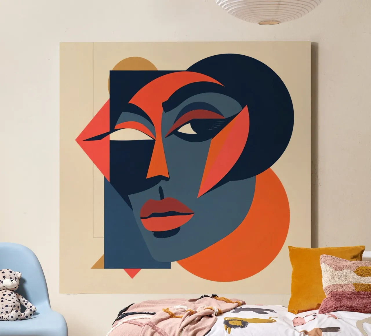 Ritratto astratto con forme geometriche, Arte moderna tela con Cornice a cassetta da DesignDoodle