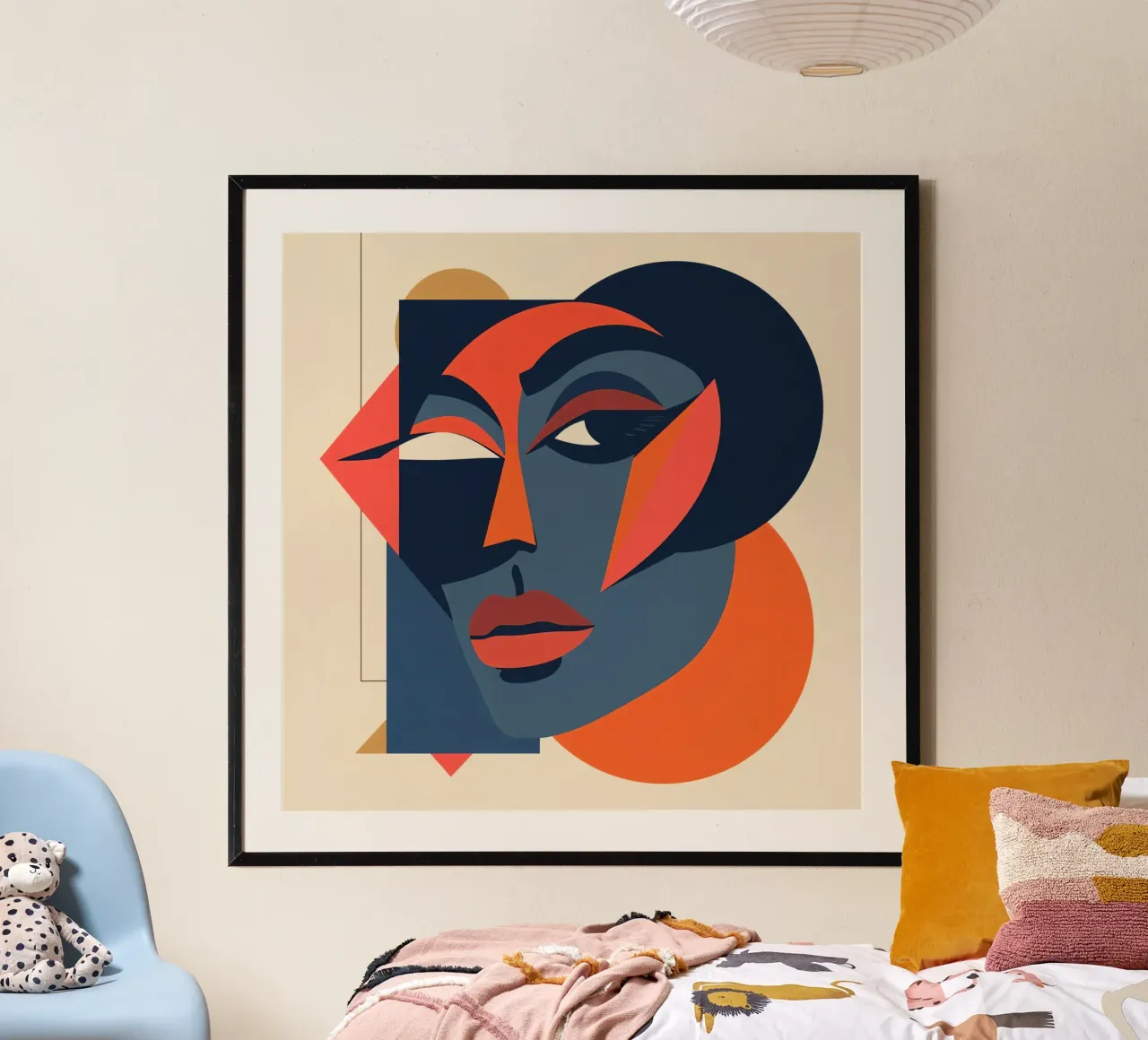 Abstract Portrait with Geometric Shapes, Modern Art poster with wooden frame by DesignDoodle