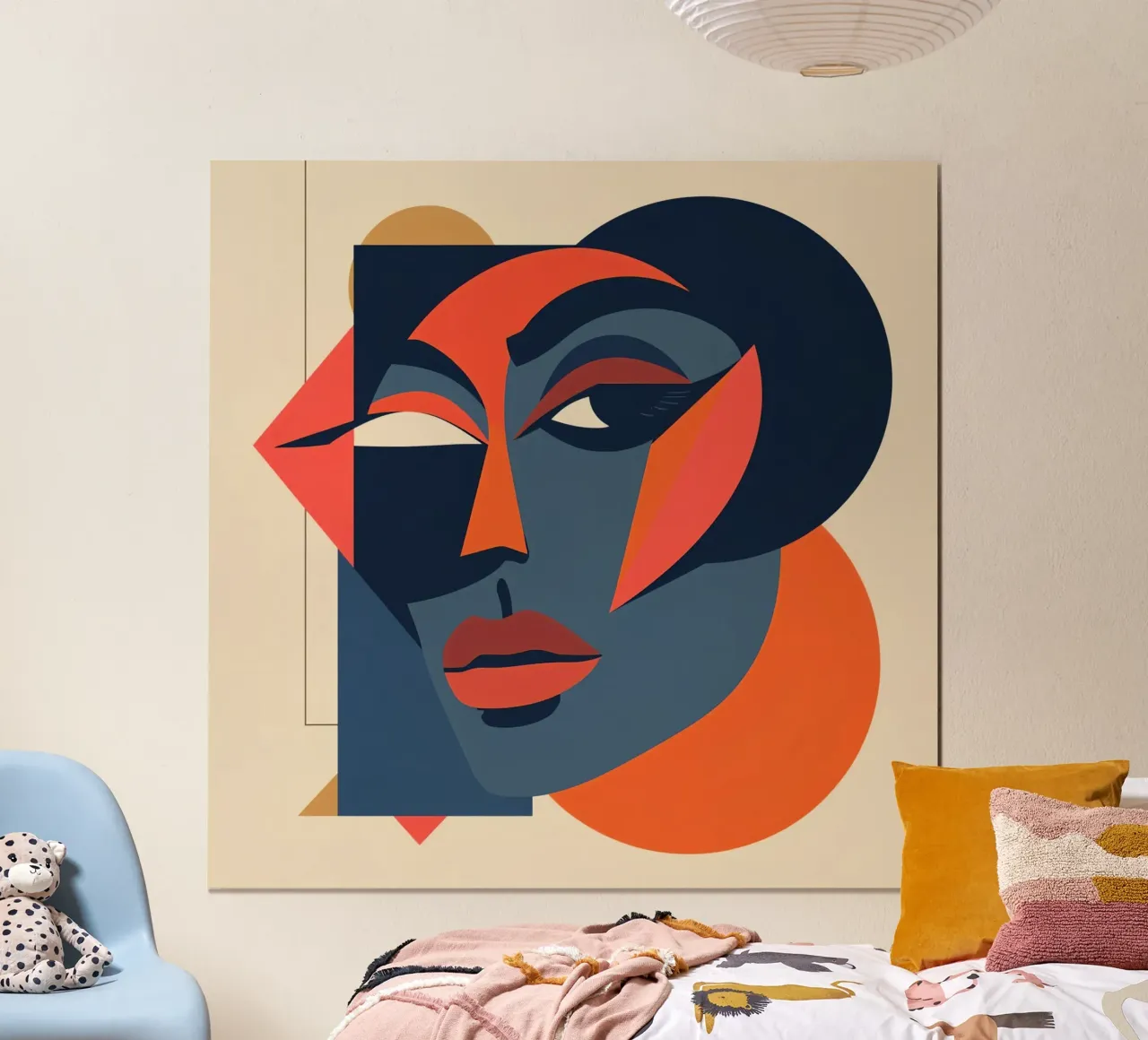 Abstract Portrait with Geometric Shapes, Modern Art poster with wooden frame by DesignDoodle