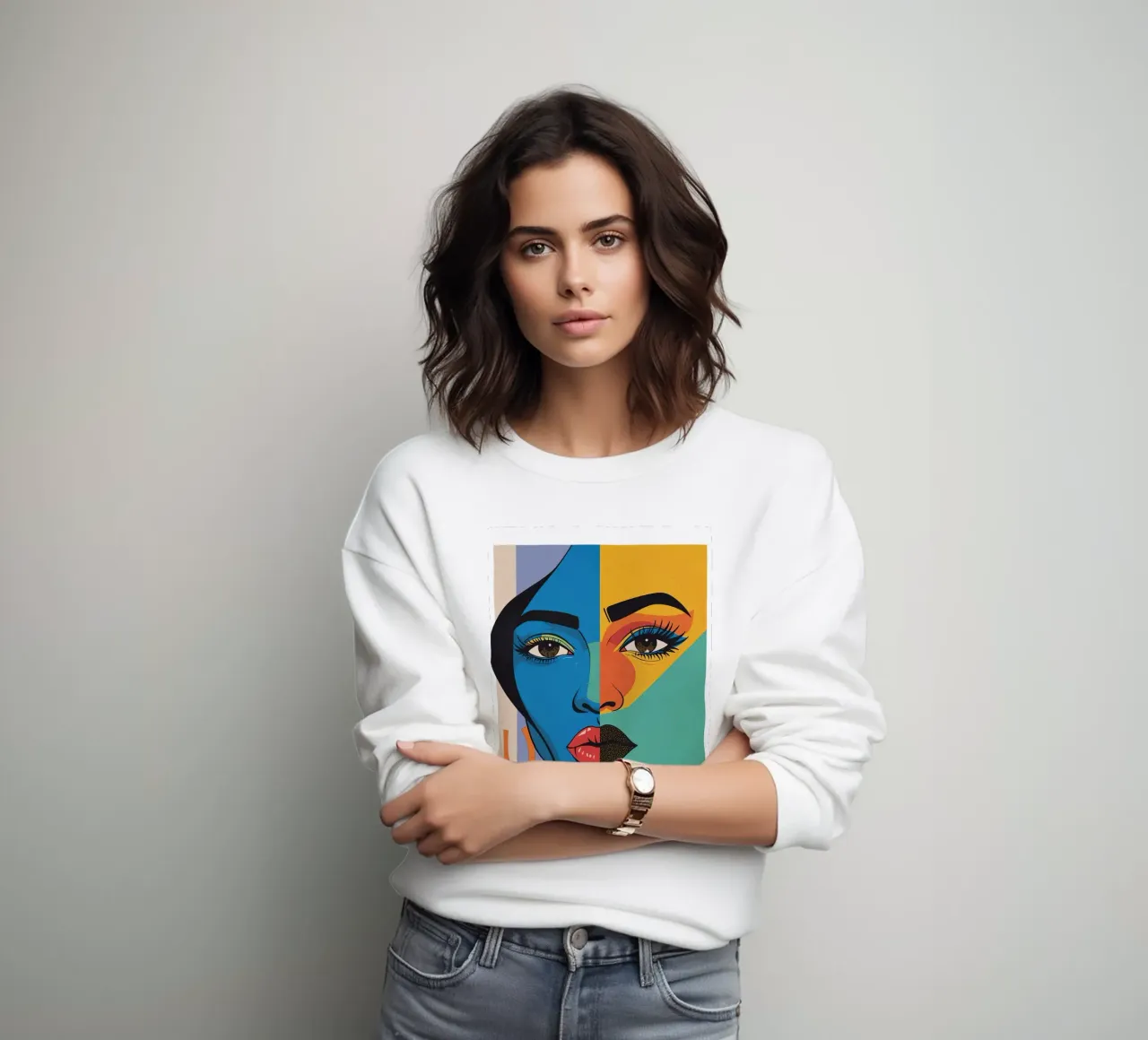 Ritratto astratto Volto di donna diviso a colori felpa da DesignDoodle