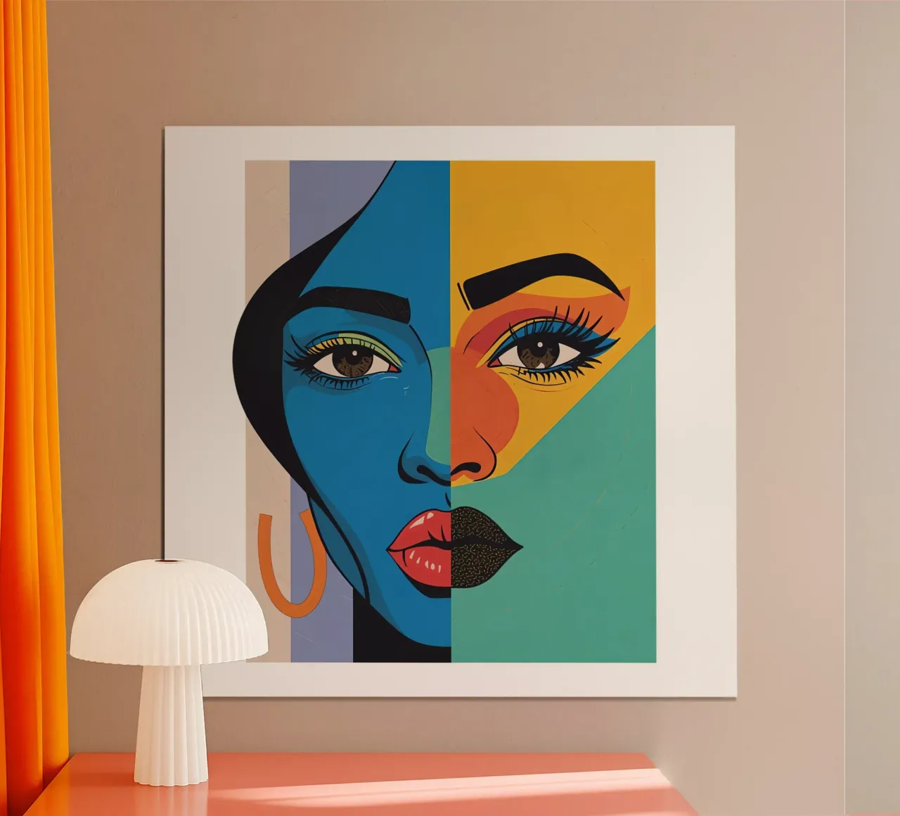 Ritratto astratto Volto di donna diviso a colori poster da DesignDoodle
