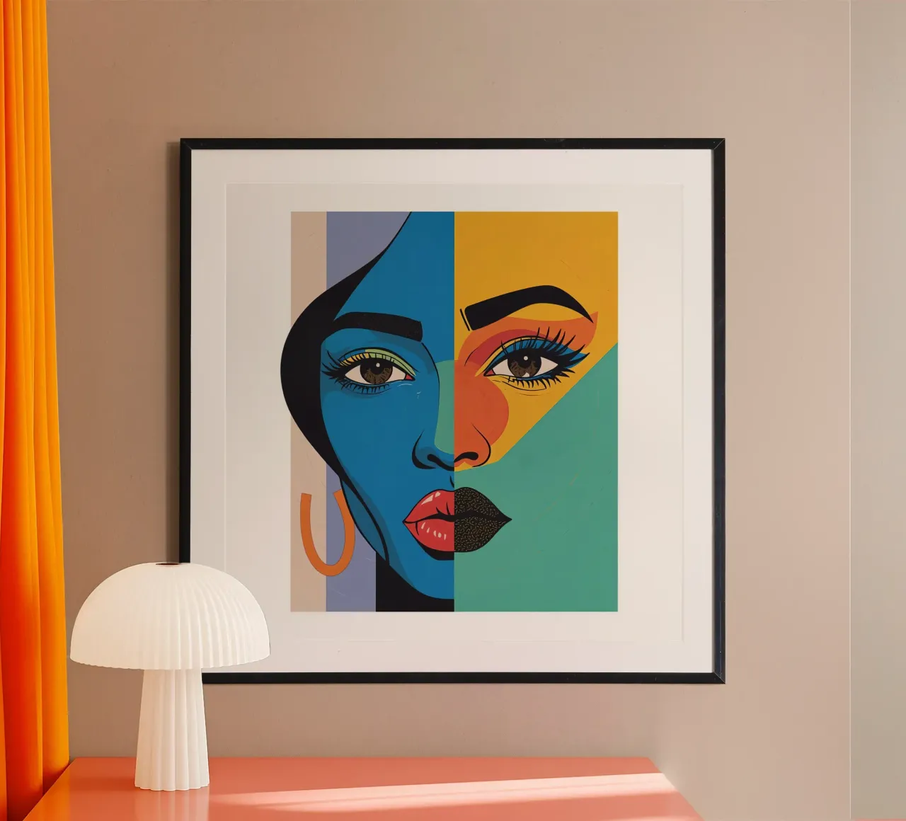 Ritratto astratto Volto di donna diviso a colori poster da DesignDoodle