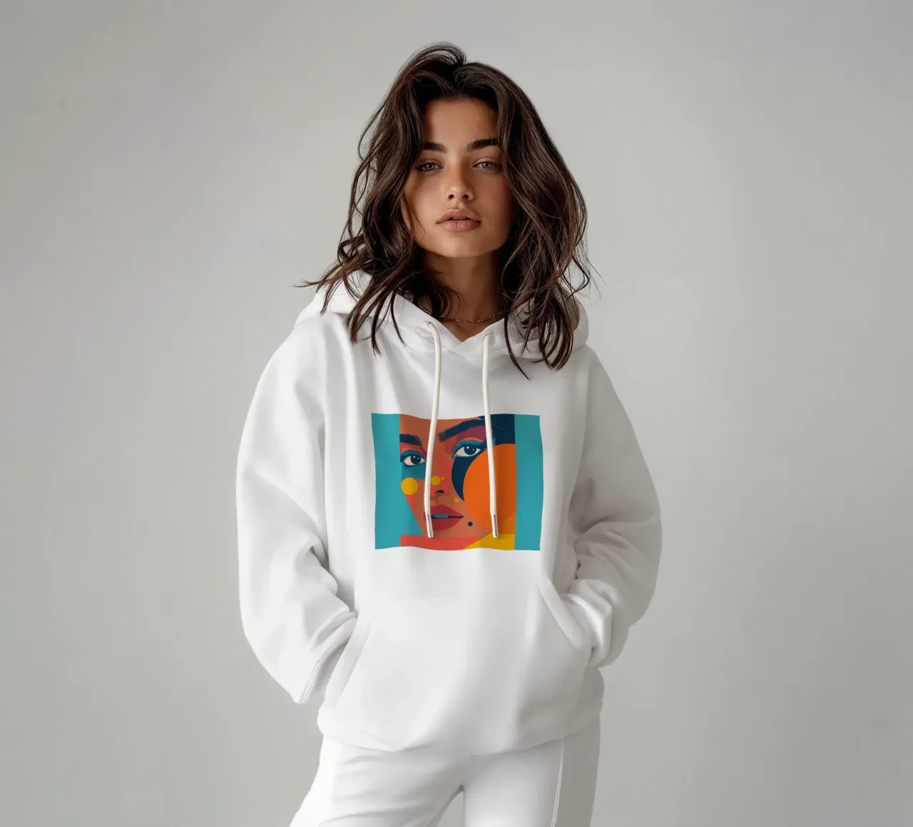 Ritratto astratto di donna con forme geometriche e colore piatto felpa con cappuccio da DesignDoodle