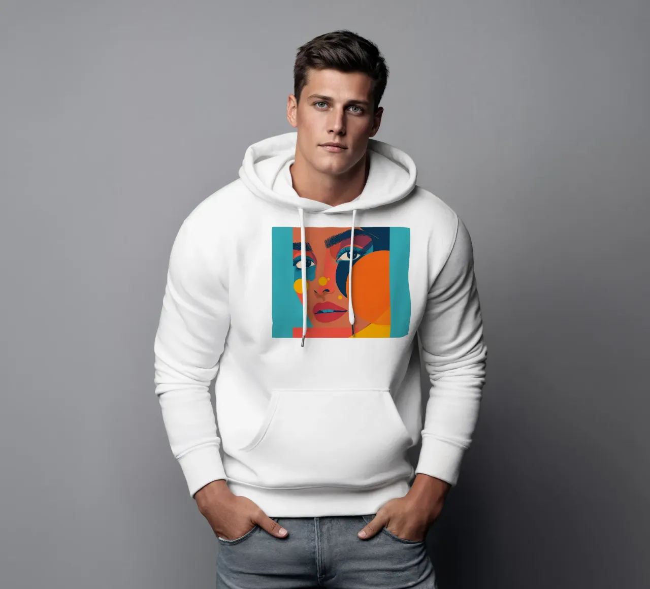 Ritratto astratto di donna con forme geometriche e colore piatto felpa con cappuccio da DesignDoodle