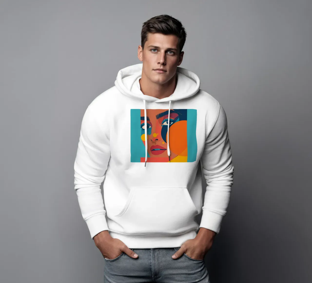 Ritratto astratto di donna con forme geometriche e colore piatto felpa con cappuccio da DesignDoodle