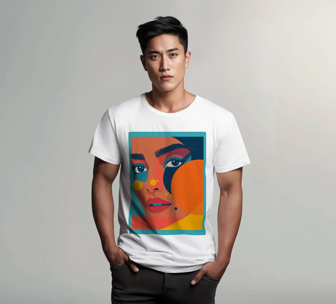 Ritratto astratto di donna con forme geometriche e colore piatto t-shirt da DesignDoodle