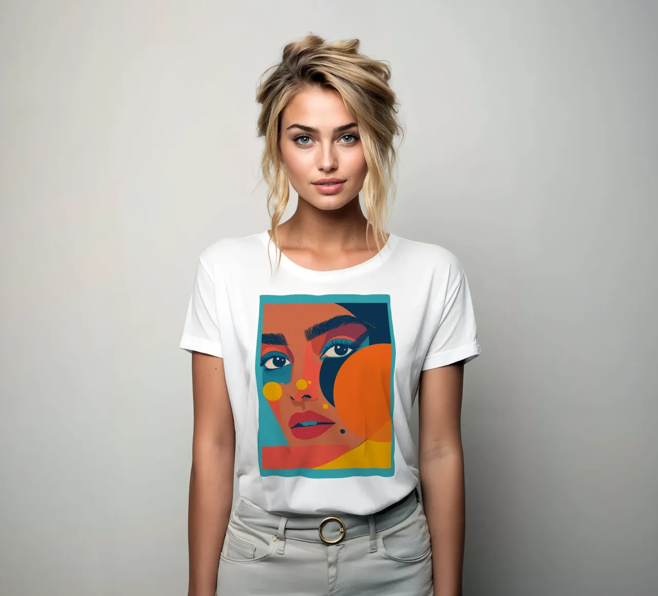 Ritratto astratto di donna con forme geometriche e colore piatto t-shirt da donna da DesignDoodle