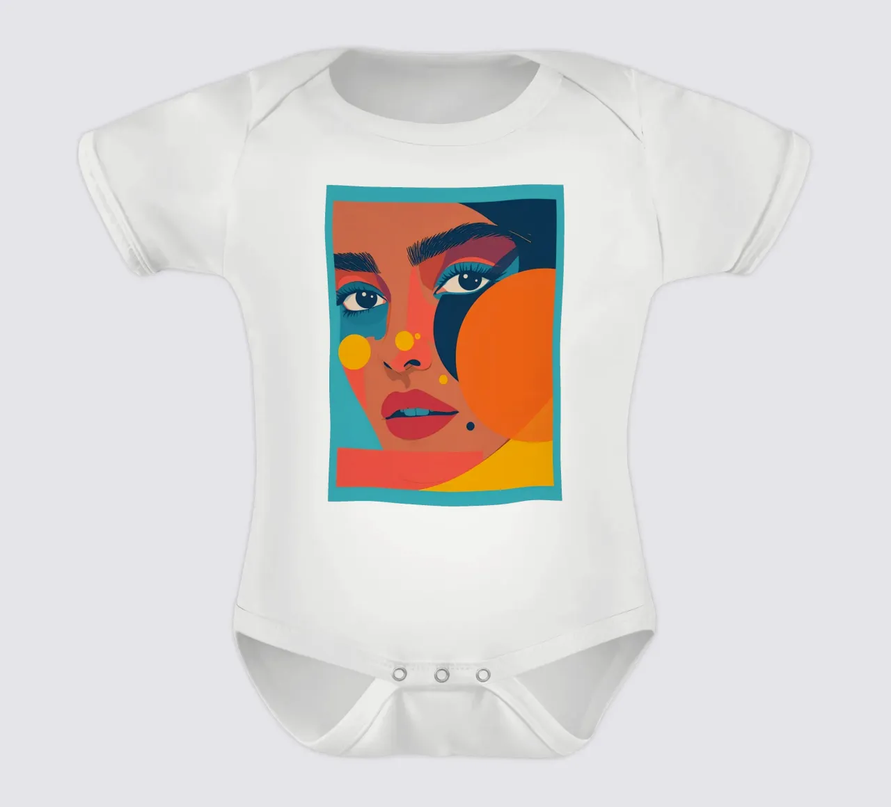 Ritratto astratto di donna con forme geometriche e colore piatto body neonato maniche corte da DesignDoodle