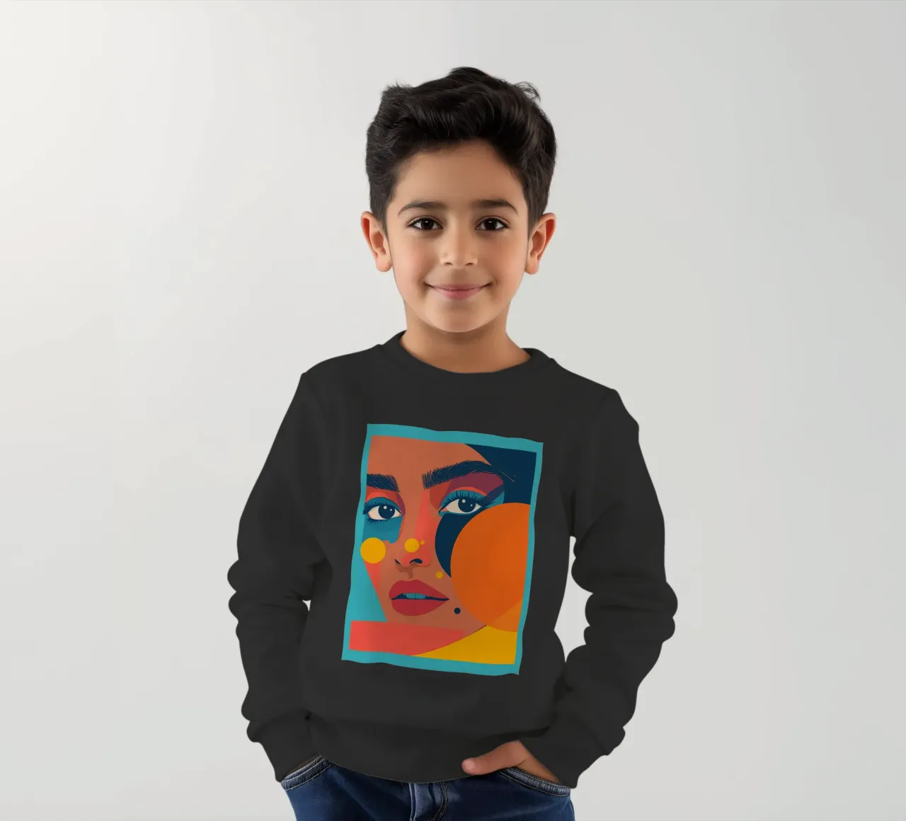 Ritratto astratto di donna con forme geometriche e colore piatto felpa bambino da DesignDoodle